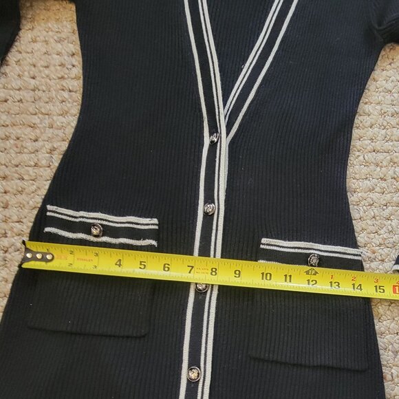 SOLD WHBM Ribbed Long Cardigan Duster Black White Trim - Picture 11 of 15